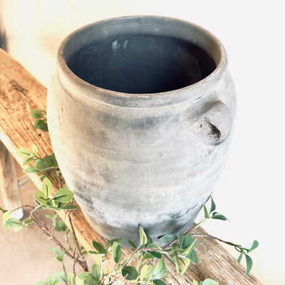 VINTAGE BLACK CLAY POT- 2 HANDLES