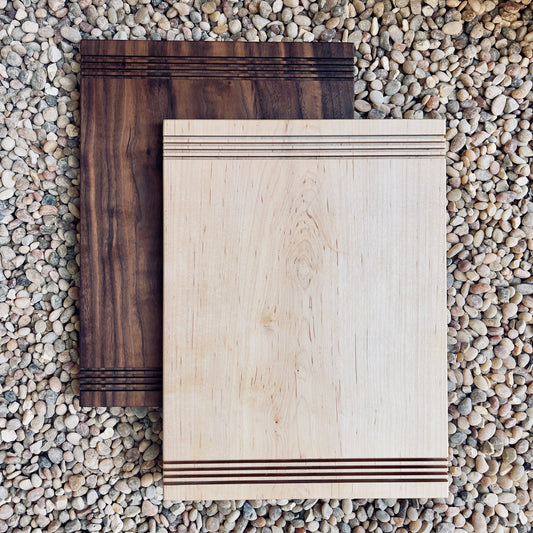 RECTANGULAR CUTTING BOARD WITH LINES - CURLY MAPLE & WALNUT