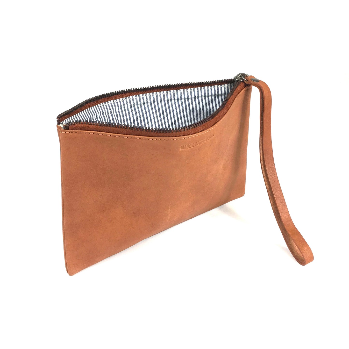 CAMEL LEATHER ZIPPER CLUTCH