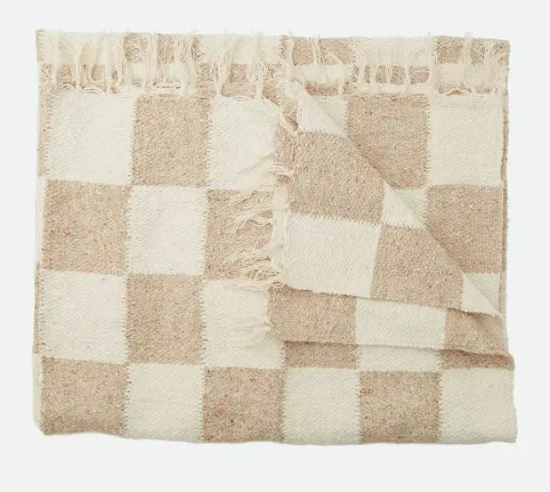 HANDWOVEN TAN & CREAM CHECKERED BLANKET