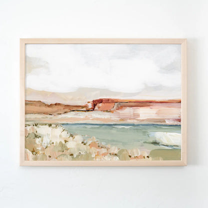 BLUSH CLIFFS GICLEE ON MATTE CANVAS ART IN OAK FRAME, VARIOUS SIZES