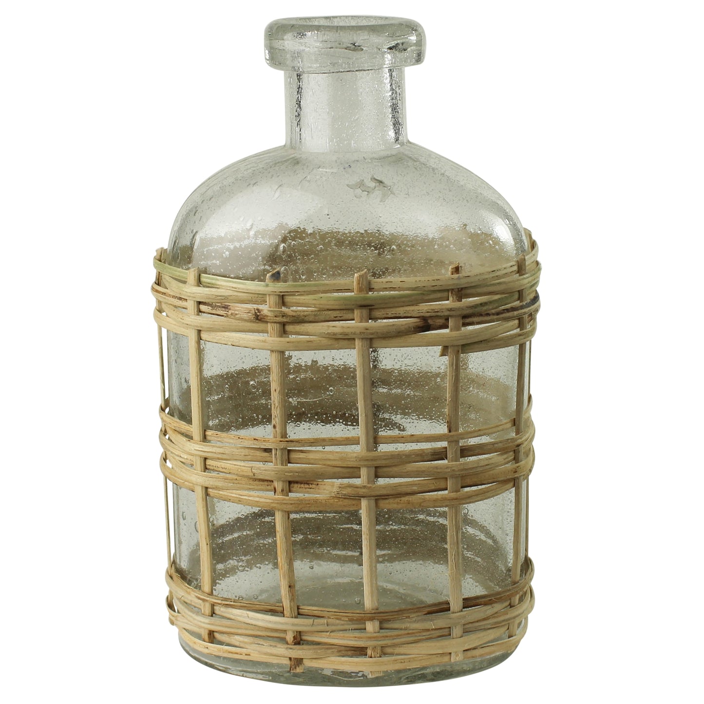 RECYCLED GLASS & RATTAN BOTTLE