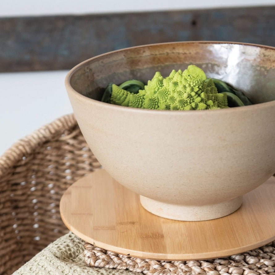 STONEWARE BOWL W/BAMBOO LID