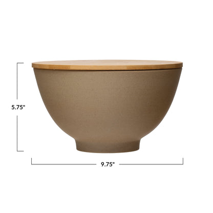 STONEWARE BOWL W/BAMBOO LID