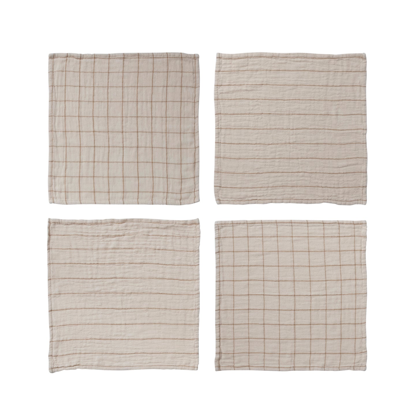 100% COTTON SQUARE NAPKINS- SET OF 4 GRID & STRIPE