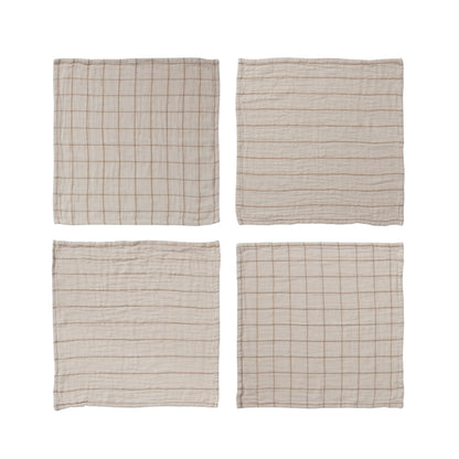 100% COTTON SQUARE NAPKINS- SET OF 4 GRID & STRIPE