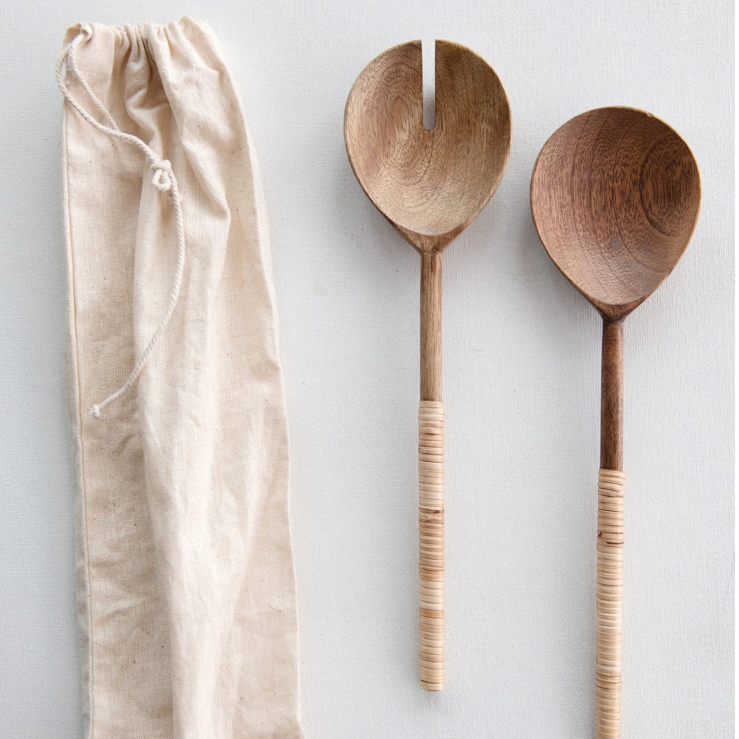 WOODEN SALAD SERVERS, BAMBOO WRAP