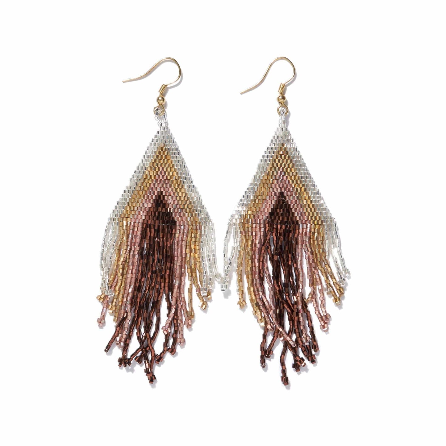 INK + ALLOY - METALLIC TRIANGLE BEADED FRINGE EARRINGS