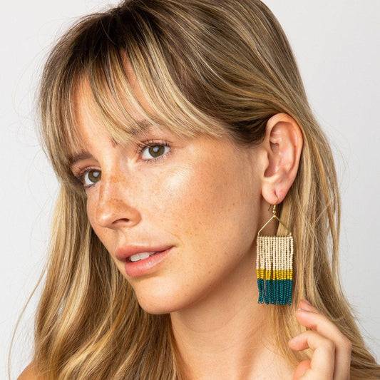 INK + ALLOY - COLOR BLOCK STRIPE BEADED FRINGE EARRINGS