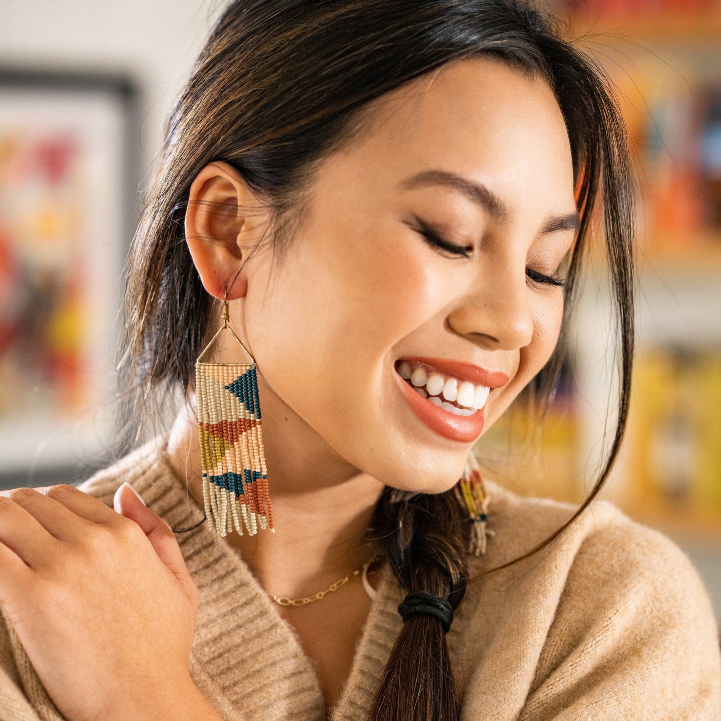 INK + ALLOY - TRIANGLE BEADED FRINGE EARRINGS